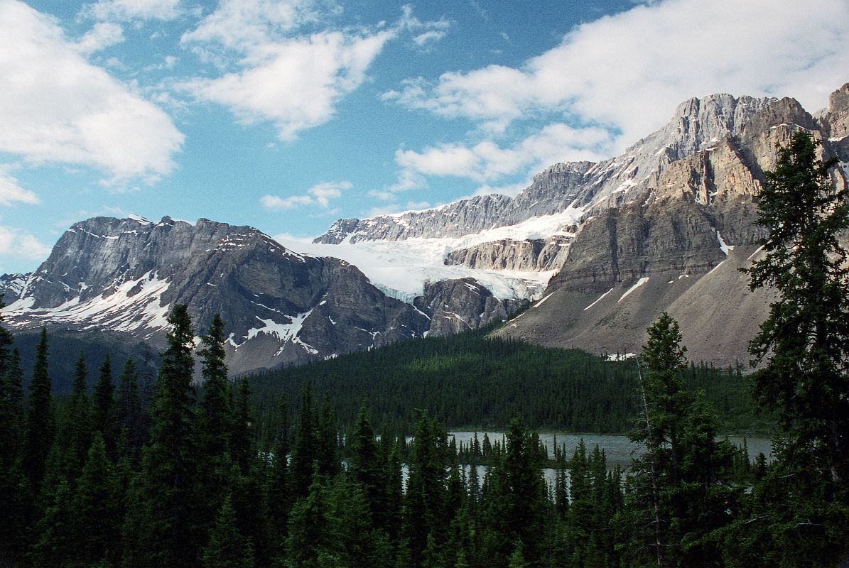 33 BowCrow Peak, Crowfoot Mountain and Glacier In Summer From Viewpoint On Icefields Parkway
